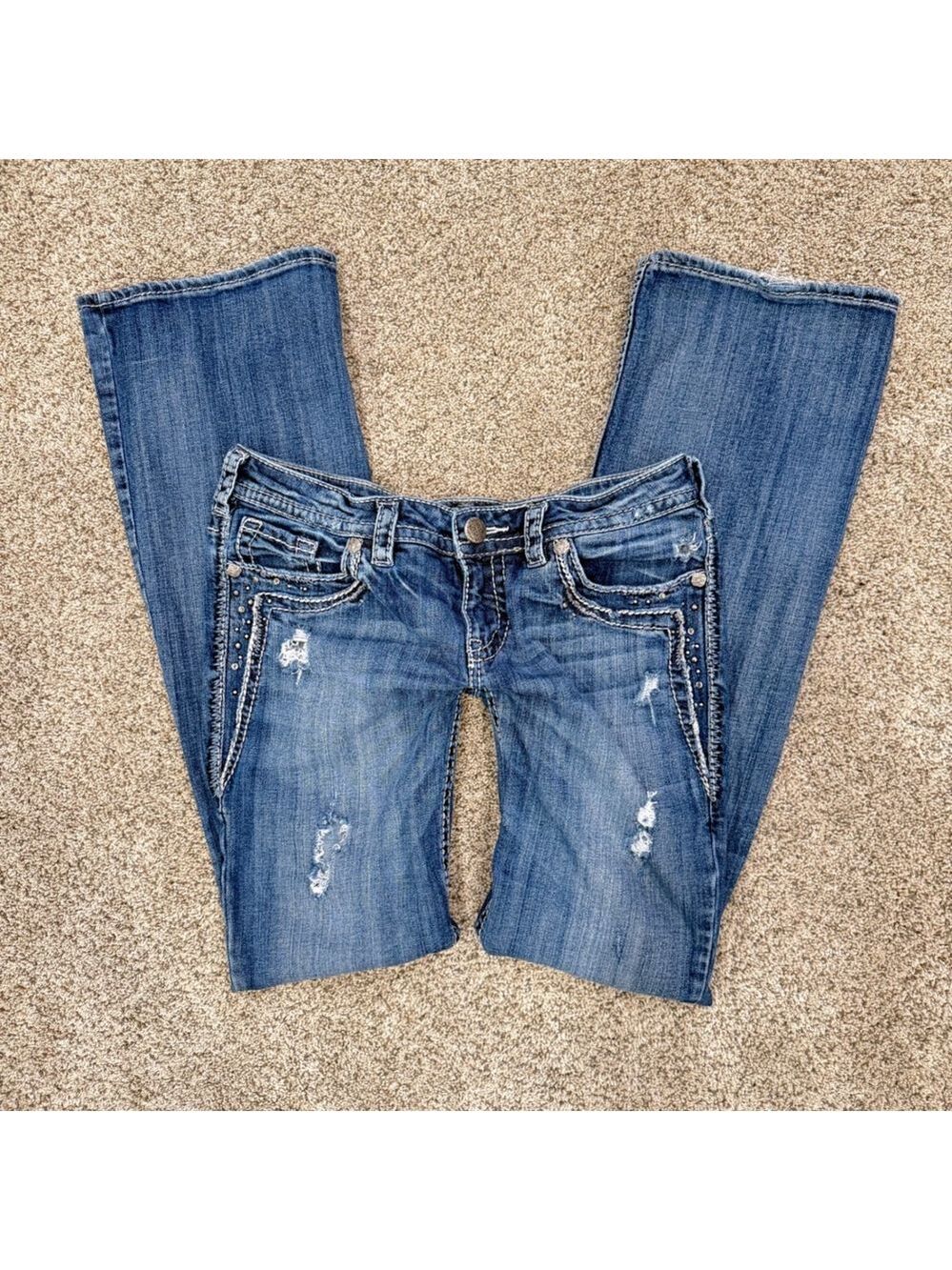 Silver Jeans Co Aiko Bootcut Distressed Embellished Y2K Denim W29 L33 Women 9